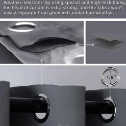 Waterproof Outdoor Curtain Privacy, Sliding Patio Curtain Farmhouse Drapes, Pergola Curtains Grommet For Gazebo, Balcony, Porch, Party, Hotel, 1 Panel