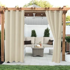 Waterproof Outdoor Curtain Privacy, Sliding Patio Curtain Farmhouse Drapes, Pergola Curtains Grommet For Gazebo, Balcony, Porch, Party, Hotel, 1 Panel