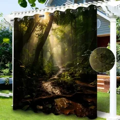 Waterproof Outdoor Curtain Privacy, Sliding Patio Curtain Drapes, Pergola Curtains Grommet Grommy Forest Landscape For Gazebo, Balcony, Porch, Party, 1 Panel