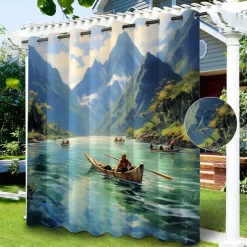 Waterproof Outdoor Curtain Privacy, Sliding Patio Curtain Drapes, Pergola Curtains Grommet Grommy Forest Landscape For Gazebo, Balcony, Porch, Party, 1 Panel