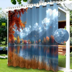 Waterproof Outdoor Curtain Privacy, Sliding Patio Curtain Drapes, Pergola Curtains Grommet Grommy Forest Landscape For Gazebo, Balcony, Porch, Party, 1 Panel