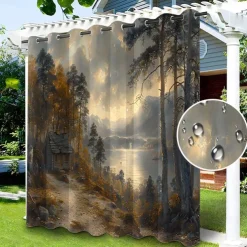 Waterproof Outdoor Curtain Privacy, Sliding Patio Curtain Drapes, Pergola Curtains Grommet Grommy Forest Landscape For Gazebo, Balcony, Porch, Party, 1 Panel