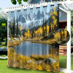 Waterproof Outdoor Curtain Privacy, Sliding Patio Curtain Drapes, Pergola Curtains Grommet Grommy Forest Landscape For Gazebo, Balcony, Porch, Party, 1 Panel