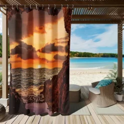 Waterproof Outdoor Curtain Privacy, Sliding Patio Curtain Drapes, Pergola Curtains Grommet 3D Ocean Cave Landscape For Gazebo, Balcony, Porch, Party, 1 Panel