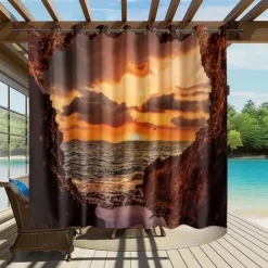 Waterproof Outdoor Curtain Privacy, Sliding Patio Curtain Drapes, Pergola Curtains Grommet 3D Ocean Cave Landscape For Gazebo, Balcony, Porch, Party, 1 Panel