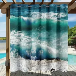 Waterproof Outdoor Curtain Privacy, Sliding Patio Curtain Drapes, Pergola Curtains Grommet 3D Ocean Wave Landscape For Gazebo, Balcony, Porch, Party, 1 Panel
