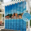 Waterproof Outdoor Curtain Privacy, Sliding Patio Curtain Drapes, Pergola Curtains Grommet 3D Summer Beach Palm Trees Landscape For Gazebo, Balcony, Porch, Party, 1 Panel