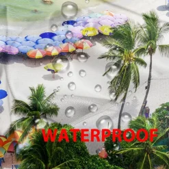 Waterproof Outdoor Curtain Privacy, Sliding Patio Curtain Drapes, Pergola Curtains Grommet 3D Summer Beach Palm Trees Landscape For Gazebo, Balcony, Porch, Party, 1 Panel