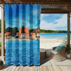 Waterproof Outdoor Curtain Privacy, Sliding Patio Curtain Drapes, Pergola Curtains Grommet 3D Summer Beach Palm Trees Landscape For Gazebo, Balcony, Porch, Party, 1 Panel