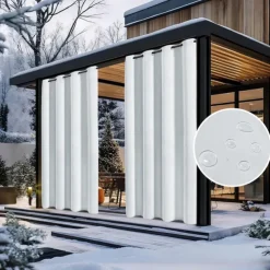 Waterproof Outdoor Curtain Privacy, Sliding Patio Curtain Farmhouse Drapes, Pergola Curtains Grommet For Gazebo, Balcony, Porch, Party, Hotel, 1 Panel
