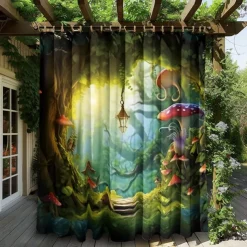 Waterproof Outdoor Curtain Privacy, Outdoor Shades, Sliding Patio Curtain Drapes, Pergola Curtains Grommet Mushroom Forest For Gazebo, Balcony, Porch, Party