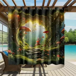 Waterproof Outdoor Curtain Privacy, Outdoor Shades, Sliding Patio Curtain Drapes, Pergola Curtains Grommet Mushroom Forest For Gazebo, Balcony, Porch, Party
