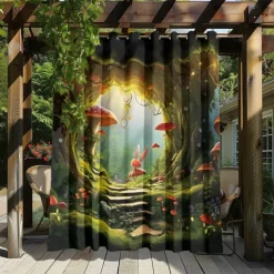 Waterproof Outdoor Curtain Privacy, Outdoor Shades, Sliding Patio Curtain Drapes, Pergola Curtains Grommet Mushroom Forest For Gazebo, Balcony, Porch, Party