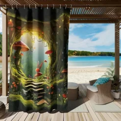 Waterproof Outdoor Curtain Privacy, Outdoor Shades, Sliding Patio Curtain Drapes, Pergola Curtains Grommet Mushroom Forest For Gazebo, Balcony, Porch, Party