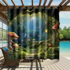 Waterproof Outdoor Curtain Privacy, Outdoor Shades, Sliding Patio Curtain Drapes, Pergola Curtains Grommet Mushroom Forest For Gazebo, Balcony, Porch, Party