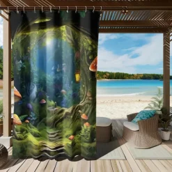 Waterproof Outdoor Curtain Privacy, Outdoor Shades, Sliding Patio Curtain Drapes, Pergola Curtains Grommet Mushroom Forest For Gazebo, Balcony, Porch, Party