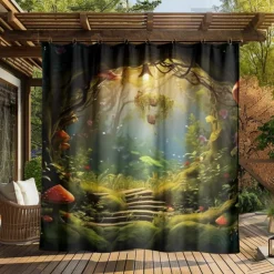 Waterproof Outdoor Curtain Privacy, Outdoor Shades, Sliding Patio Curtain Drapes, Pergola Curtains Grommet Mushroom Forest For Gazebo, Balcony, Porch, Party
