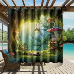 Waterproof Outdoor Curtain Privacy, Outdoor Shades, Sliding Patio Curtain Drapes, Pergola Curtains Grommet Mushroom Forest For Gazebo, Balcony, Porch, Party