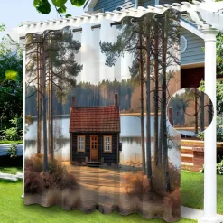 Waterproof Outdoor Curtain Privacy, Sliding Patio Curtain Drapes, Pergola Curtains Grommet 3D Moutain Landscape For Gazebo, Balcony, Porch, Party, 1 Panel