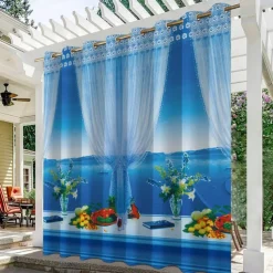 Waterproof Outdoor Curtain Privacy, Outdoor Shades, Sliding Patio Curtain Drapes, Pergola Curtains Grommet Ocean Beach For Gazebo, Balcony, Porch, Party