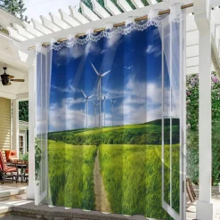 Waterproof Outdoor Curtain Privacy, Outdoor Shades, Sliding Patio Curtain Drapes, Pergola Curtains Grommet Ocean Beach For Gazebo, Balcony, Porch, Party