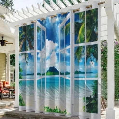Waterproof Outdoor Curtain Privacy, Outdoor Shades, Sliding Patio Curtain Drapes, Pergola Curtains Grommet Ocean Beach For Gazebo, Balcony, Porch, Party