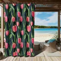 Waterproof Outdoor Curtain Privacy, Sliding Patio Curtain Drapes, Pergola Curtains Grommet 3D Summer Tulips Landscape For Gazebo, Balcony, Porch, Party, 1 Panel