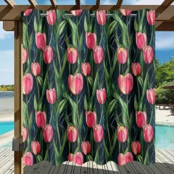 Waterproof Outdoor Curtain Privacy, Sliding Patio Curtain Drapes, Pergola Curtains Grommet 3D Summer Tulips Landscape For Gazebo, Balcony, Porch, Party, 1 Panel
