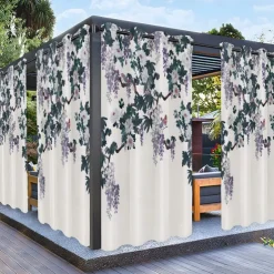 Waterproof Outdoor Curtain Privacy, Sliding Patio Curtain Drapes, Pergola Curtains Grommet Wisteria 3D For Gazebo, Balcony, Porch, Party, 1 Panel