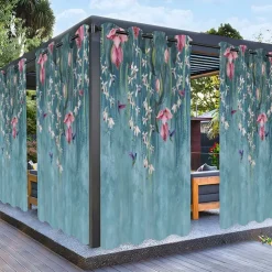 Waterproof Outdoor Curtain Privacy, Sliding Patio Curtain Drapes, Pergola Curtains Grommet Wisteria 3D For Gazebo, Balcony, Porch, Party, 1 Panel
