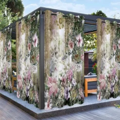 Waterproof Outdoor Curtain Privacy, Sliding Patio Curtain Drapes, Pergola Curtains Grommet Wisteria 3D For Gazebo, Balcony, Porch, Party, 1 Panel