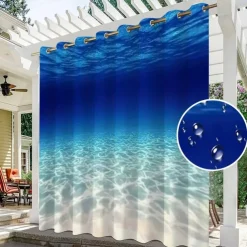 Waterproof Outdoor Curtain Privacy, Sliding Patio Curtain Drapes, Pergola Curtains Grommet 3D Ocean Landscape For Gazebo, Balcony, Porch, Party, 1 Panel