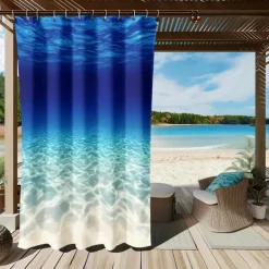 Waterproof Outdoor Curtain Privacy, Sliding Patio Curtain Drapes, Pergola Curtains Grommet 3D Ocean Landscape For Gazebo, Balcony, Porch, Party, 1 Panel