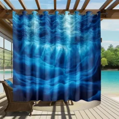 Waterproof Outdoor Curtain Privacy, Sliding Patio Curtain Drapes, Pergola Curtains Grommet 3D Ocean Landscape For Gazebo, Balcony, Porch, Party, 1 Panel
