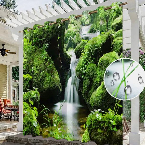 Waterproof Outdoor Curtain Privacy, Sliding Patio Curtain Drapes, Pergola Curtains Grommet 3D Forest Landscape For Gazebo, Balcony, Porch, Party, 1 Panel