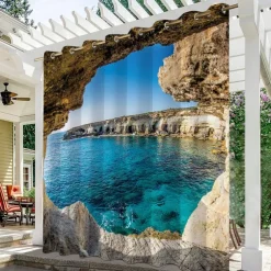 Waterproof Outdoor Curtain Privacy, Sliding Patio Curtain Drapes, Pergola Curtains Grommet 3D Forest Landscape For Gazebo, Balcony, Porch, Party, 1 Panel