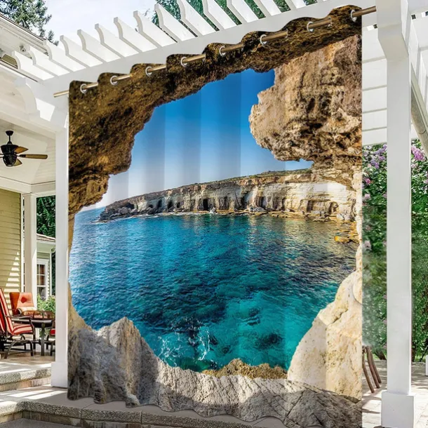 Waterproof Outdoor Curtain Privacy, Sliding Patio Curtain Drapes, Pergola Curtains Grommet 3D Forest Landscape For Gazebo, Balcony, Porch, Party, 1 Panel