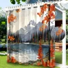 Waterproof Outdoor Curtain Privacy, Sliding Patio Curtain Drapes, Pergola Curtains Grommet 3D Lake Side House for Gazebo, Balcony, Porch, Party, 1 Panel