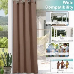 Waterproof Outdoor Curtain Privacy, Double Grommet(Top and Bottom) Sliding Patio Curtain Farmhouse Drapes, Pergola Curtains Grommet For Gazebo, Balcony, Porch, Party, Hotel, 1 Panel