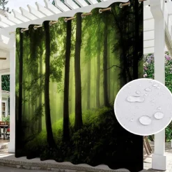 Waterproof Outdoor Curtain Privacy, Sliding Patio Curtain Drapes, Pergola Curtains Grommet 3D Forest Landscape For Gazebo, Balcony, Porch, Party