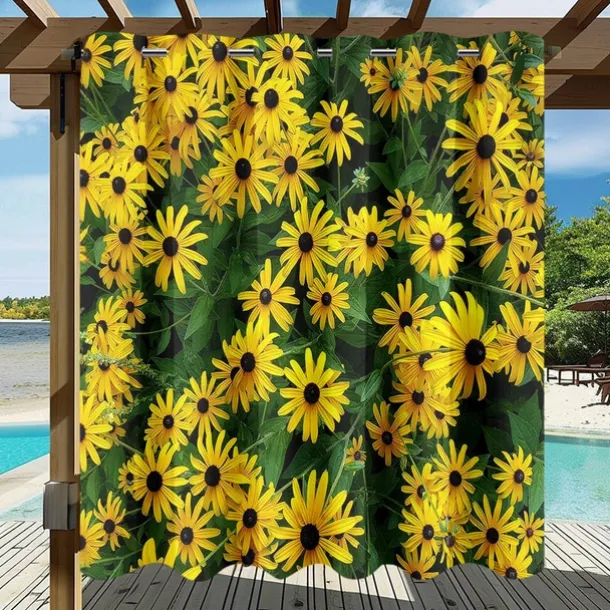 Waterproof Outdoor Curtain Privacy, Sliding Patio Curtain Drapes, Pergola Curtains Grommet 3D Summer Daisy Landscape For Gazebo, Balcony, Porch, Party, 1 Panel