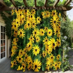 Waterproof Outdoor Curtain Privacy, Sliding Patio Curtain Drapes, Pergola Curtains Grommet 3D Summer Daisy Landscape For Gazebo, Balcony, Porch, Party, 1 Panel