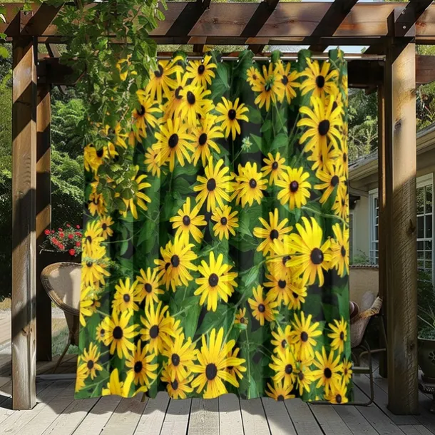 Waterproof Outdoor Curtain Privacy, Sliding Patio Curtain Drapes, Pergola Curtains Grommet 3D Summer Daisy Landscape For Gazebo, Balcony, Porch, Party, 1 Panel