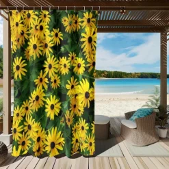 Waterproof Outdoor Curtain Privacy, Sliding Patio Curtain Drapes, Pergola Curtains Grommet 3D Summer Daisy Landscape For Gazebo, Balcony, Porch, Party, 1 Panel