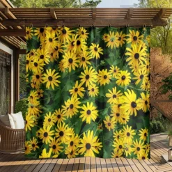 Waterproof Outdoor Curtain Privacy, Sliding Patio Curtain Drapes, Pergola Curtains Grommet 3D Summer Daisy Landscape For Gazebo, Balcony, Porch, Party, 1 Panel