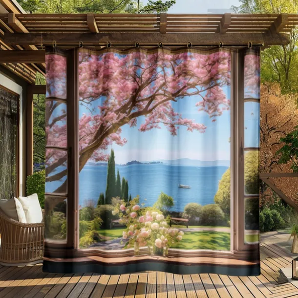 Waterproof Outdoor Curtain Privacy, Outdoor Shades, Sliding Patio Curtain Drapes, Pergola Curtains Grommet Window Mountain For Gazebo, Balcony, Porch, Party