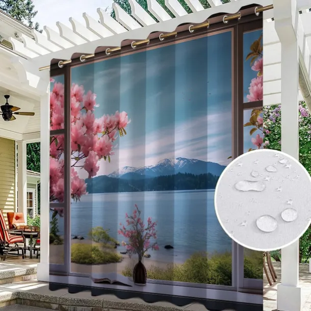 Waterproof Outdoor Curtain Privacy, Outdoor Shades, Sliding Patio Curtain Drapes, Pergola Curtains Grommet Window Mountain For Gazebo, Balcony, Porch, Party