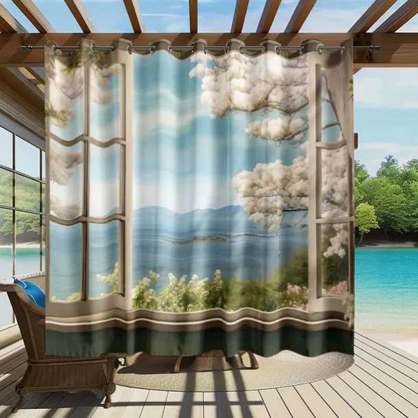 Waterproof Outdoor Curtain Privacy, Outdoor Shades, Sliding Patio Curtain Drapes, Pergola Curtains Grommet Window Mountain For Gazebo, Balcony, Porch, Party
