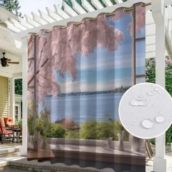 Waterproof Outdoor Curtain Privacy, Outdoor Shades, Sliding Patio Curtain Drapes, Pergola Curtains Grommet Window Mountain For Gazebo, Balcony, Porch, Party