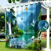 Waterproof Outdoor Curtain Privacy, Sliding Patio Curtain Drapes, Pergola Curtains Grommet 3D Chinese Painting for Gazebo, Balcony, Porch, Party, 1 Panel